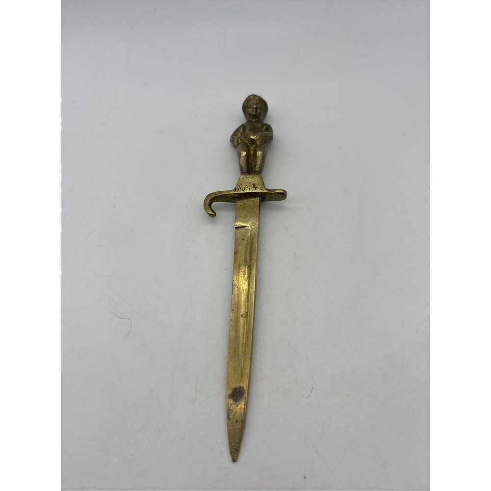 Vintage Brass Deco Letter Opener Peeing Boy  8.5" Bruxelles